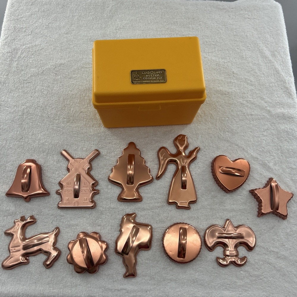 Lot of 11 VTG 70's Copper Tone Aluminum Cookie Cutters Christmas Barely Used